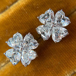 S925 Sterling Silver Heart Clover Stud Earrings, 4x4mm D-VVS1 Moissanite, Platinum Plated 2.5g Women's Jewelry Gift Box