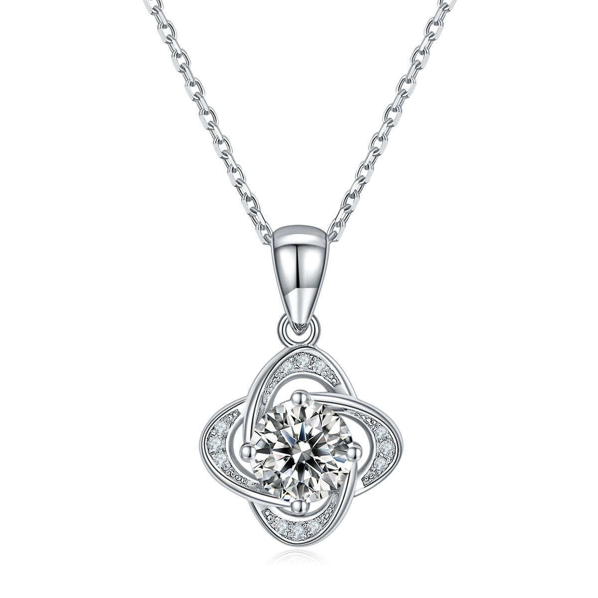 S925 Sterling Silver 4-Leaf Clover Pendant Necklace, 1ct D-VVS1 Moissanite & Lab-Grown Gems, Platinum Plated 2.4g With GRA Certificate Gift Box