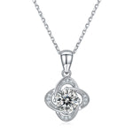 S925 Sterling Silver 4-Leaf Clover Pendant Necklace, 1ct D-VVS1 Moissanite & Lab-Grown Gems, Platinum Plated 2.4g With GRA Certificate Gift Box