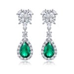 S925 Sterling Silver Teardrop Dangle Earrings, 7x11mm Lab-Grown Ruby Sapphire Emerald, Platinum Plated 4.5g Women's Jewelry Gift Box