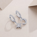 S925 Sterling Silver Star And Moon Huggie Drop Earrings, D-VVS1 Moissanite, Platinum Plated 4.2g Women's Celestial Jewelry Gift Box