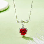 S925 Sterling Silver Bowknot Heart Necklace, 5ct 11mm Lab-Grown Ruby, Platinum Plated 45cm Chain, 3.5g Women's Fine Jewelry Gift Box