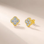 S925 Sterling Silver Clover Stud Earrings, 4mm D-VVS1 Moissanite 5-Stone Cluster, Platinum Plated 3.4g Elegant Women's Gift Box