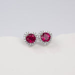 S925 Sterling Silver Heart Halo Stud Earrings, 5mm Lab-Grown Ruby Sapphire, Platinum Plated 1.5g, Women's Jewelry Gift Box