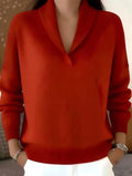 Fashionable Solid-color V-neck Long-sleeve Loose-fit Pullover
