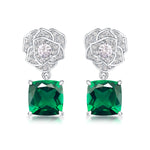 S925 Sterling Silver Rose Drop Earrings, 8mm 6ct Lab-Grown Ruby Sapphire Emerald, Platinum Plated 5g Women's Jewelry Gift Box