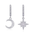 S925 Sterling Silver Star And Moon Huggie Drop Earrings, D-VVS1 Moissanite, Platinum Plated 4.2g Women's Celestial Jewelry Gift Box