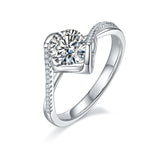 S925 Sterling Silver 1ct Moissanite Engagement Ring, D-VVS1 Round Cut With Heart Setting & Pave Band, Platinum Plated, US Sizes 5-9, GRA Certificate Gift Box