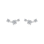 S925 Sterling Silver Three-Stone Curved Stud Earrings, 0.5ct D-VVS1 Moissanite, Platinum Plated 2.1g With GRA Certificate Gift Box