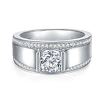 S925 Sterling Silver Wide Band Moissanite Ring, 1&2ct D-VVS1 Bezel Set With Pave Edges, US Sizes 5-9, GRA Certificate Gift Box