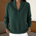 Fashionable Solid-color V-neck Long-sleeve Loose-fit Pullover