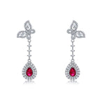 S925 Sterling Silver Bowknot Dangle Earrings, 6x4mm Pear Lab-Grown Ruby Sapphire Emerald, Platinum Plated 4.5g Women's Jewelry Gift Box