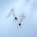 S925 Sterling Silver Bowknot Dangle Earrings, 6x4mm Pear Lab-Grown Ruby Sapphire Emerald, Platinum Plated 4.5g Women's Jewelry Gift Box