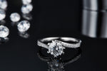S925 Sterling Silver 1ct Moissanite Engagement Ring, D-VVS1 Round Cut, Platinum Plated, 6-Prong Heart Setting, US Sizes 5-9 With GRA Certificate Gift Box