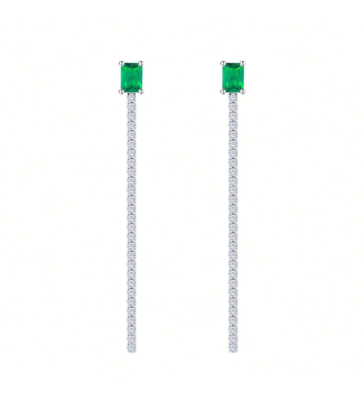 S925 Sterling Silver Lab-Grown Emerald Drop Earrings, 7x5mm Square Cut With Pave Chain, Platinum Plated 4.2g Women's Jewelry Gift Box