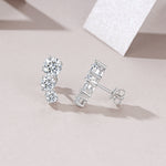 S925 Sterling Silver 3-Stone Graduated Stud Earrings, 1ct D-VVS1 Moissanite Journey Earrings, Platinum Plated 2.5g With GRA Certificate Gift Box