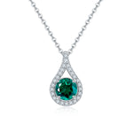 S925 Sterling Silver Teardrop Halo Necklace, 1ct Moissanite & Lab-Grown Ruby&Emerald, Platinum Plated Pendant With GRA Certificate Gift Box