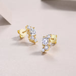 S925 Sterling Silver Asymmetrical Cluster Stud Earrings, D-VVS1 Moissanite, Platinum Plated 2.3g Women's Jewelry Gift Box