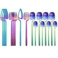 Rainbow Dinnerware Set Spoon Fork Knife Table Decor Cutlery Sets Kitchen Matte Gold tableware Set Desserts Soup Coffee Use