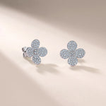 S925 Sterling Silver Full Pave Clover Stud Earrings, D-VVS1 Moissanite, Platinum Plated 2.5g Elegant Women's Jewelry Gift Set
