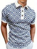Mens 3D Digital-Print Sporty-Casual Geometric Short-Sleeve Shirt