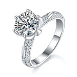 S925 Sterling Silver 2ct Round Moissanite Ring, 8mm D-VVS1 6-Prong Pave Band, Platinum Plated US Sizes 5-9, GRA Certificate Gift Box
