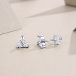 S925 Sterling Silver Trinity Stud Earrings, 0.6ct D-VVS1 Moissanite, Platinum Plated 1.2g Women's Minimalist Jewelry Gift Box
