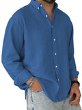 Mens Washed-cotton Long-sleeve Button-down Shirt