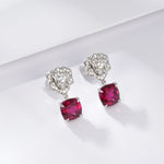 S925 Sterling Silver Rose Drop Earrings, 8mm 6ct Lab-Grown Ruby Sapphire Emerald, Platinum Plated 5g Women's Jewelry Gift Box
