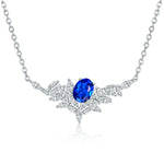 S925 Sterling Silver Lab-Grown Ruby Sapphire Necklace, 8x6mm Oval With Marquise Cluster, Platinum Plated 40&45cm Chain, 5g, Gift Box