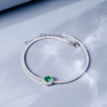 S925 Sterling Silver Tennis Bracelet, 6.5mm Lab-Grown Ruby Sapphire Emerald Halo Adjustable Chain, Platinum Plated 3.5g Women's Jewelry Gift Box