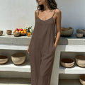 Womens Backless Drawstring Loose Strap Wide-leg Jumpsuit