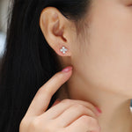 S925 Sterling Silver Gold Plated Clover Stud Earrings, D-VVS1 Moissanite, 1.2g Women's Jewelry Gift Box