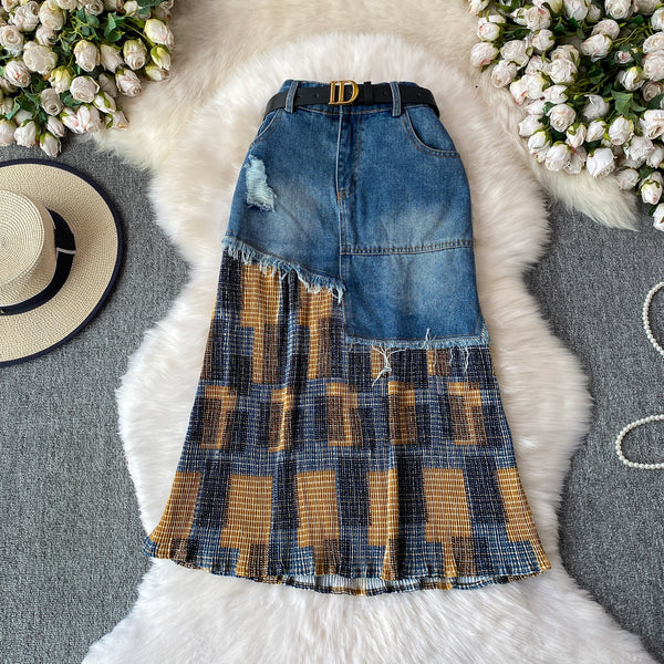 American-style Cool And Edgy Ripped Fringed Denim Skirt