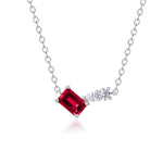 S925 Sterling Silver Geometric Necklace, 6x4mm Lab-Grown Ruby & Emerald, Platinum Plated Minimalist Chain, 2g Women's Jewelry Gift Box