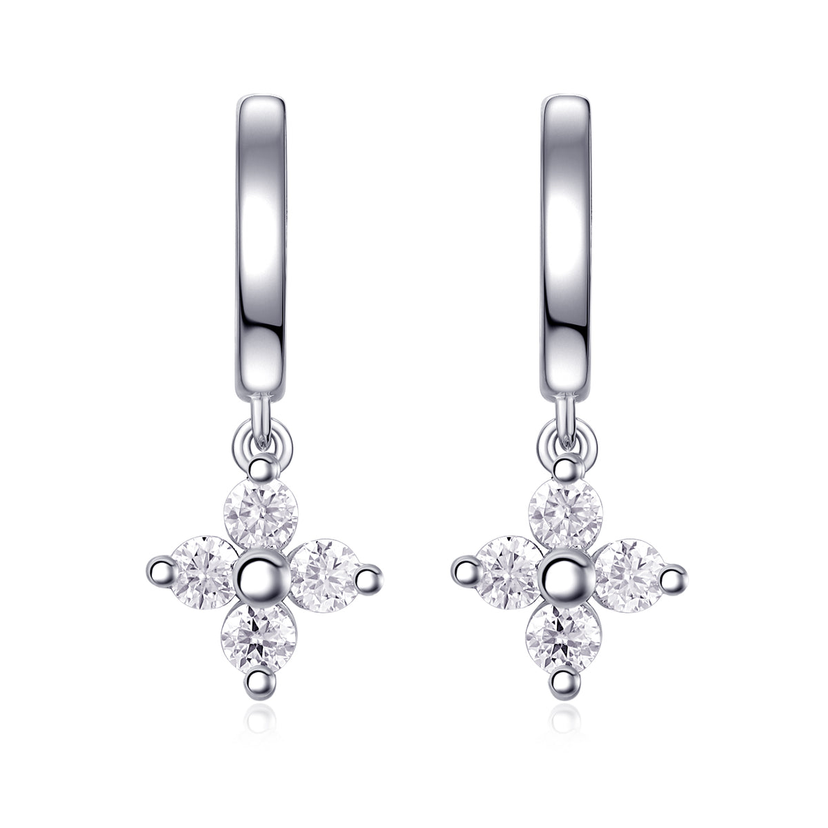 S925 Sterling Silver Clover Drop Huggie Earrings, 0.1ct D-VVS1 Moissanite, Platinum Plated 3.8g Women's Jewelry With GRA Certificate Gift Box