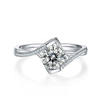 S925 Sterling Silver 1ct Moissanite Engagement Ring, D-VVS1 Round Cut With Heart Setting & Pave Band, Platinum Plated, US Sizes 5-9, GRA Certificate Gift Box