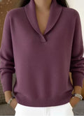 Fashionable Solid-color V-neck Long-sleeve Loose-fit Pullover
