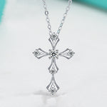 S925 Sterling Silver Moissanite Cross Necklace, 3.5mm D-VVS1 Pendant, Platinum Plated 40&45cm Chain, 1.7g GRA Certificate Gift Box