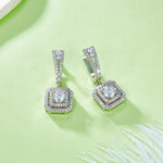 S925 Sterling Silver Double Halo Drop Earrings, 6.5mm D-VVS1 Moissanite, Platinum Plated 6.8g Women's Jewelry Gift Box