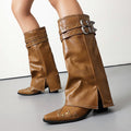 Rivet Chunky Heel Belt Buckle Tall Boots Women
