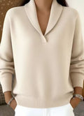 Fashionable Solid-color V-neck Long-sleeve Loose-fit Pullover
