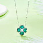 S925 Sterling Silver Clover Necklace, 2.6ct Lab-Grown Ruby Sapphire Emerald Padparadscha, Platinum Plated 45cm, 4.3g Gift Box
