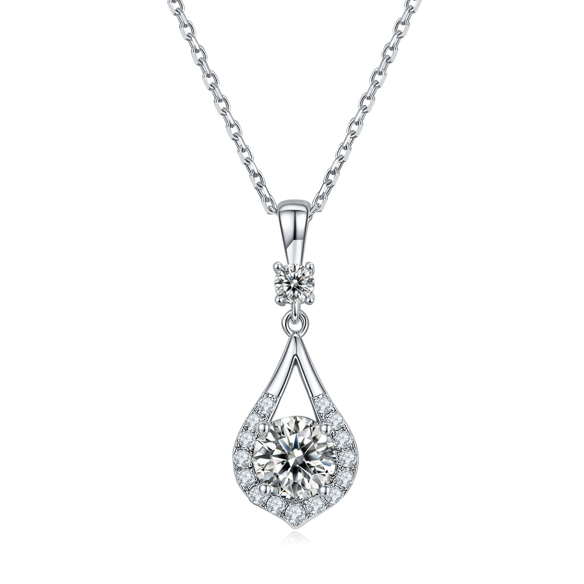 S925 Sterling Silver Teardrop Halo Necklace, 1ct D-VVS1 Moissanite & Lab-Grown Gems, Platinum Plated 1.7g With GRA Certificate Gift Box