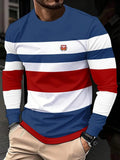 Men's Casual Crew-Neck Printed Long-Sleeve T-Shirt