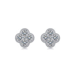 S925 Sterling Silver Clover Stud Earrings, 4mm D-VVS1 Moissanite 5-Stone Cluster, Platinum Plated 3.4g Elegant Women's Gift Box