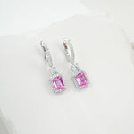 S925 Sterling Silver Lab-Grown Emerald Cut Drop Earrings, 6x8mm 6ct Ruby Sapphire Emerald, Platinum Plated 5.2g Women's Jewelry Gift Box