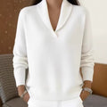 Fashionable Solid-color V-neck Long-sleeve Loose-fit Pullover