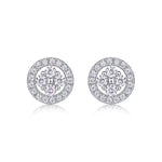 S925 Sterling Silver Round Halo Stud Earrings, D-VVS1 Moissanite Cluster, Platinum Plated 1.4g Women's Jewelry Gift Box