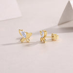 S925 Sterling Silver Gold Plated Butterfly Stud Earrings, D-VVS1 Moissanite, 4.8g Heavyweight Women's Jewelry Gift Box